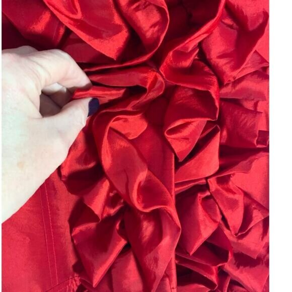 Red Ruffle Button front poly silk jacket - Picture 2 of 6